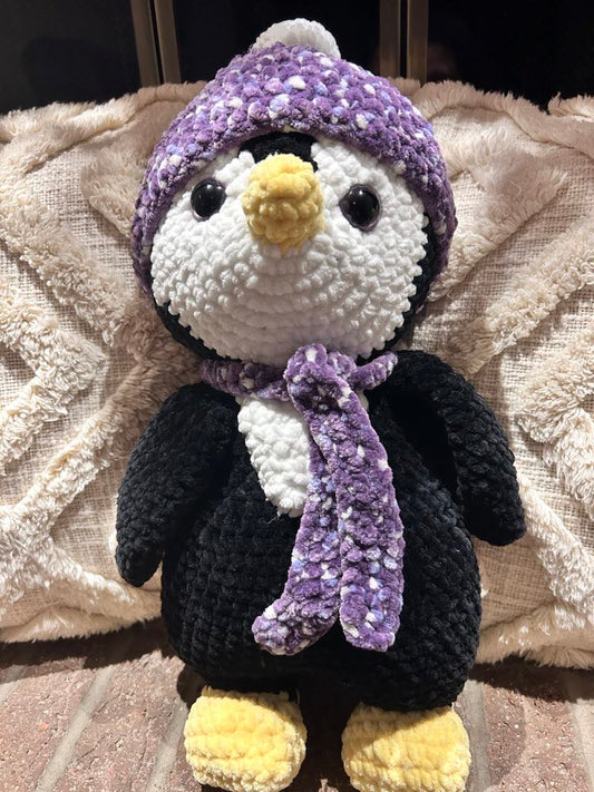 Penguin in Hat and Scarf Crochet Plushie Stuffed Animal