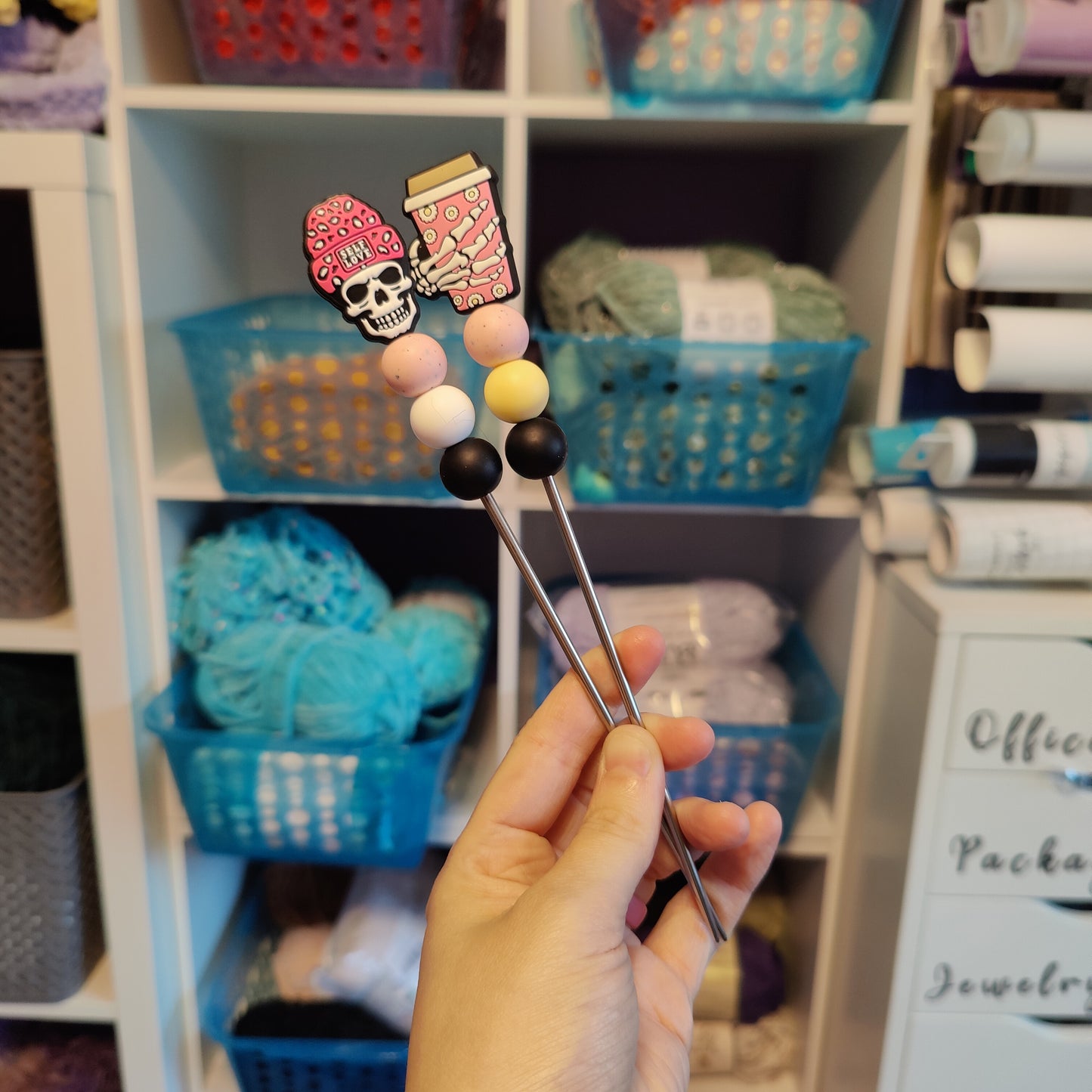 Skull and Coffee Amigurumi Sewing Sticks