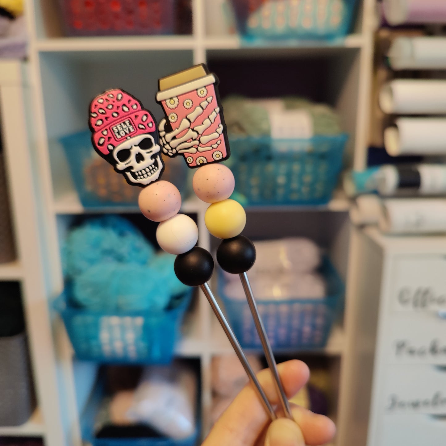 Skull and Coffee Amigurumi Sewing Sticks