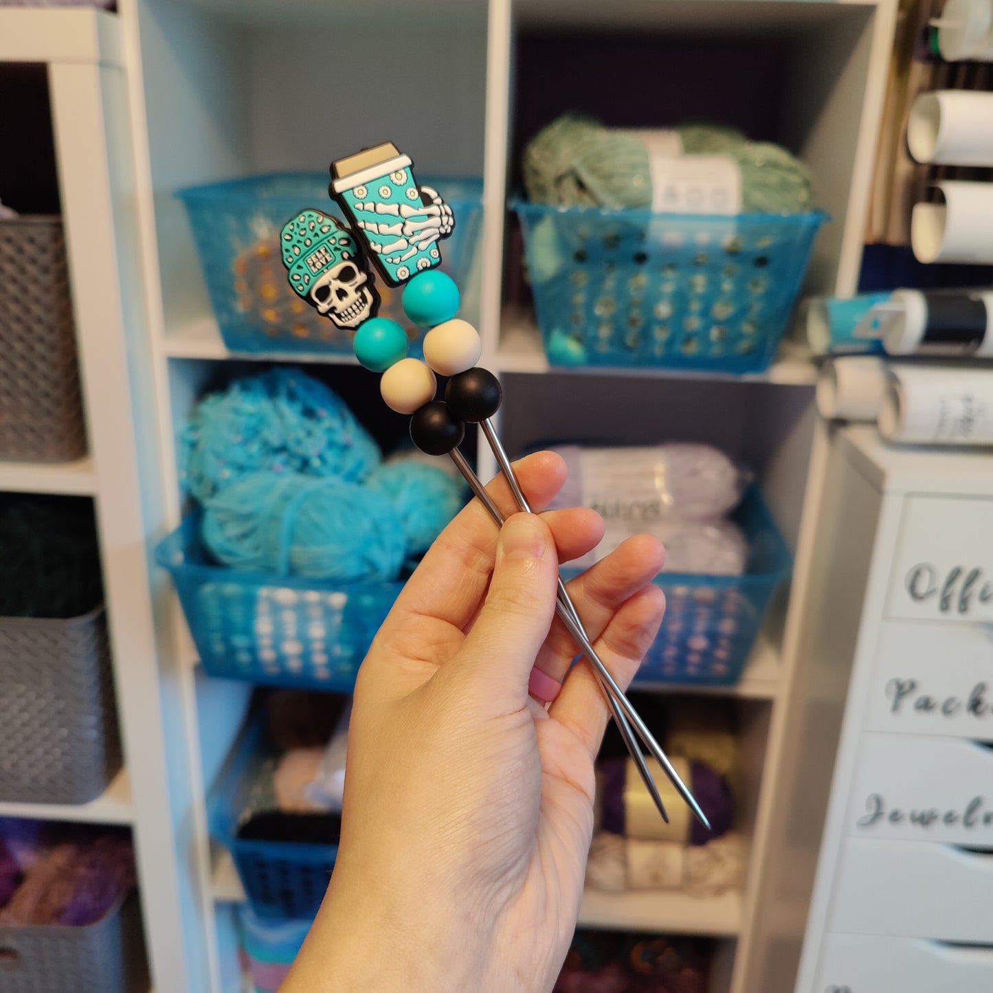 Skull and Coffee Amigurumi Sewing Sticks