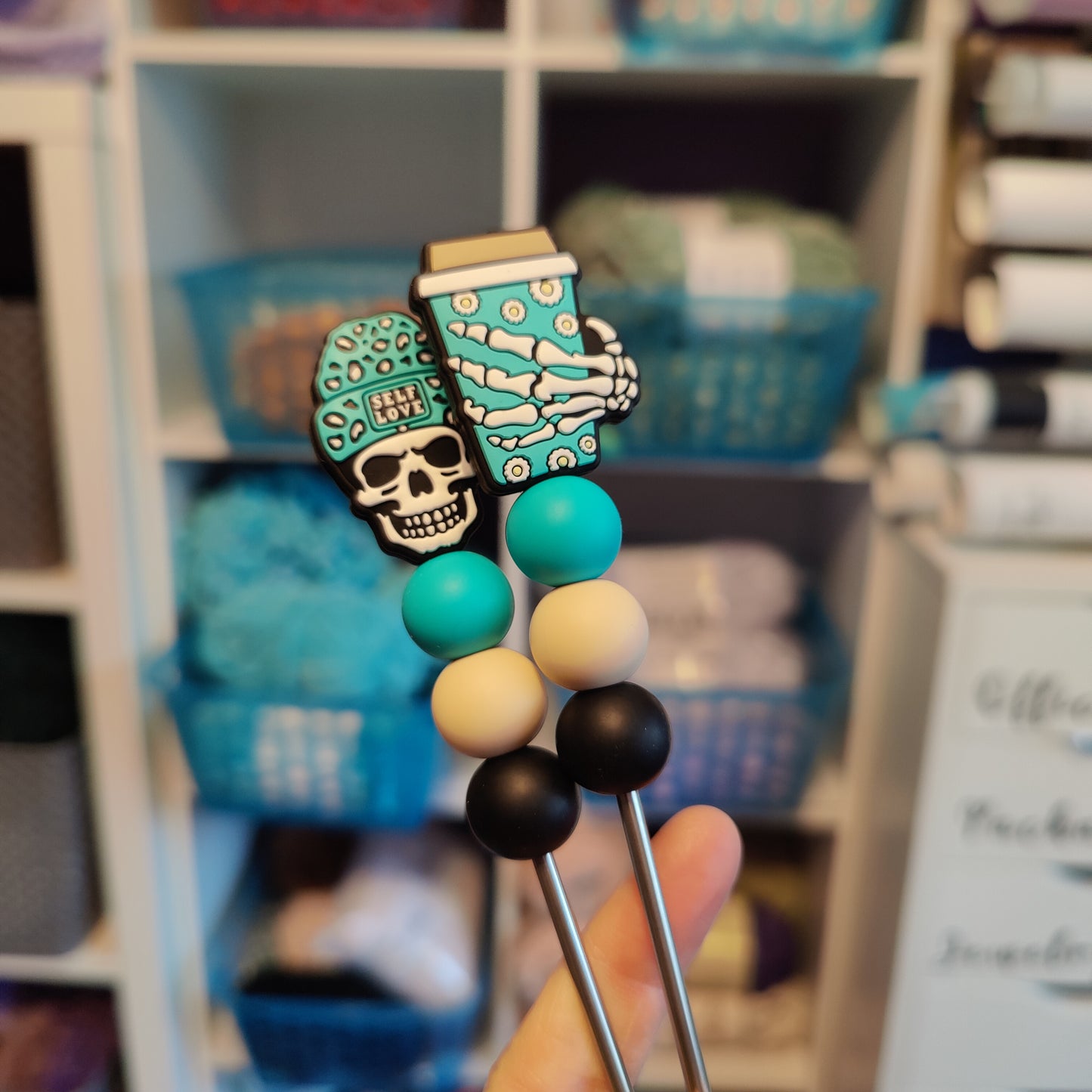 Skull and Coffee Amigurumi Sewing Sticks