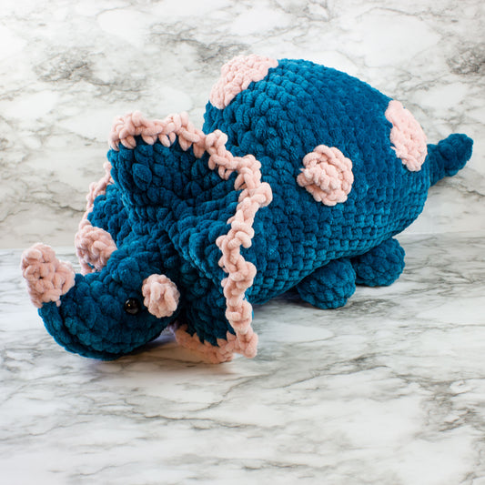 Large Triceratops Dinosaur Chenille Yarn Plushie Crochet Amigurumi Pillow