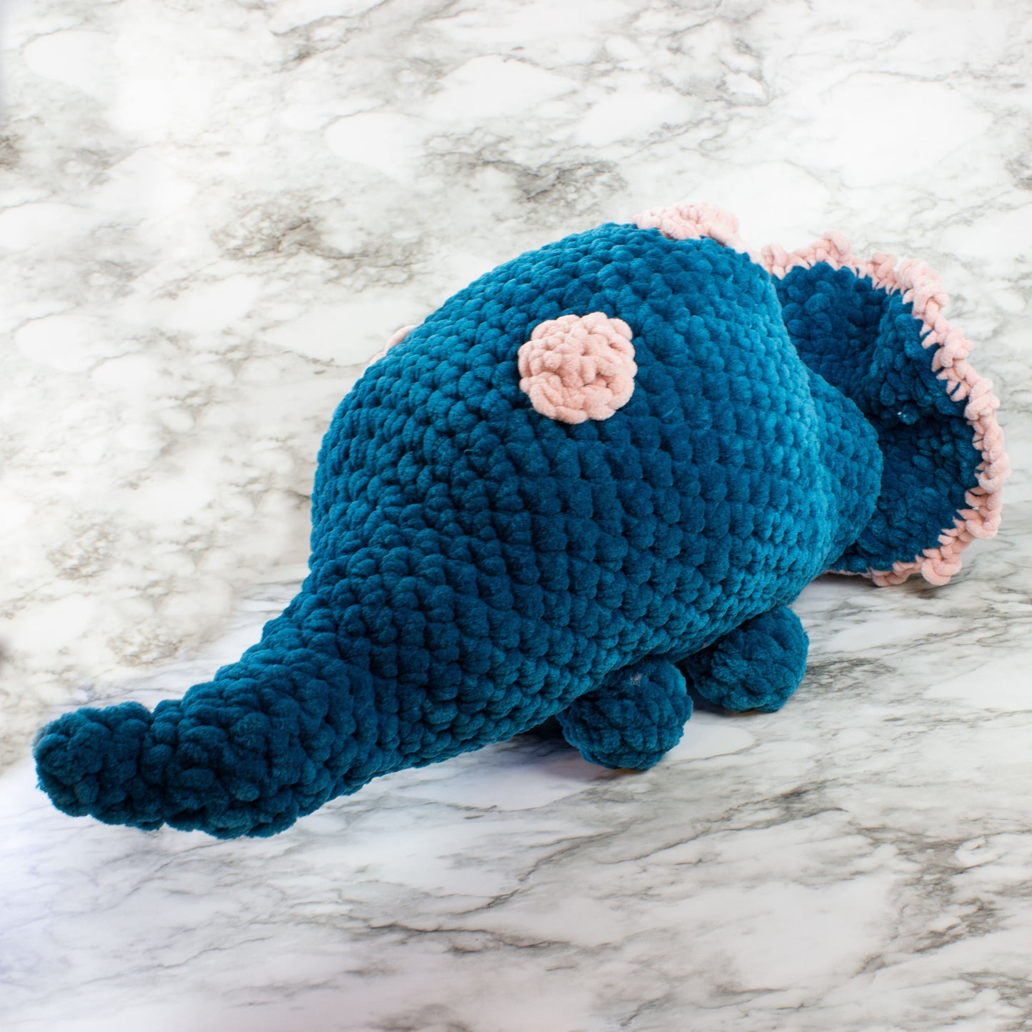 Large Triceratops Dinosaur Chenille Yarn Plushie Crochet Amigurumi Pillow