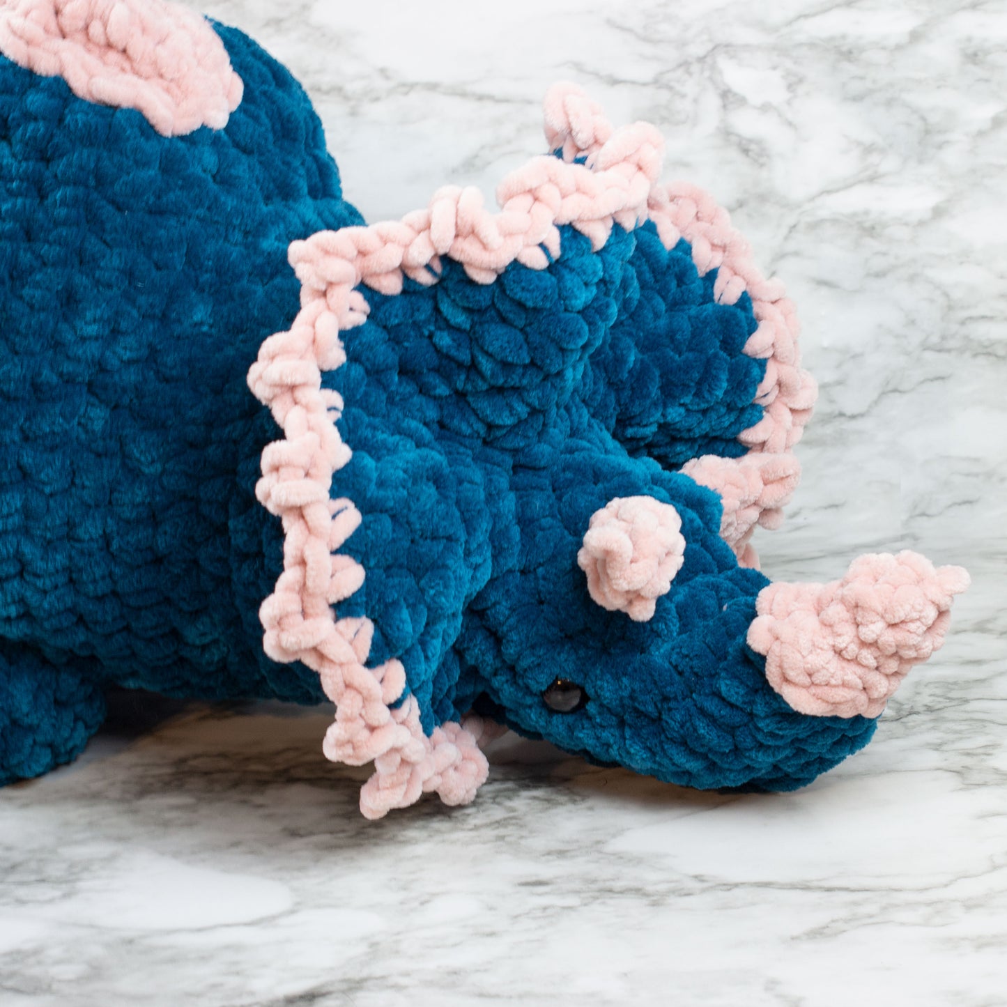 Large Triceratops Dinosaur Chenille Yarn Plushie Crochet Amigurumi Pillow