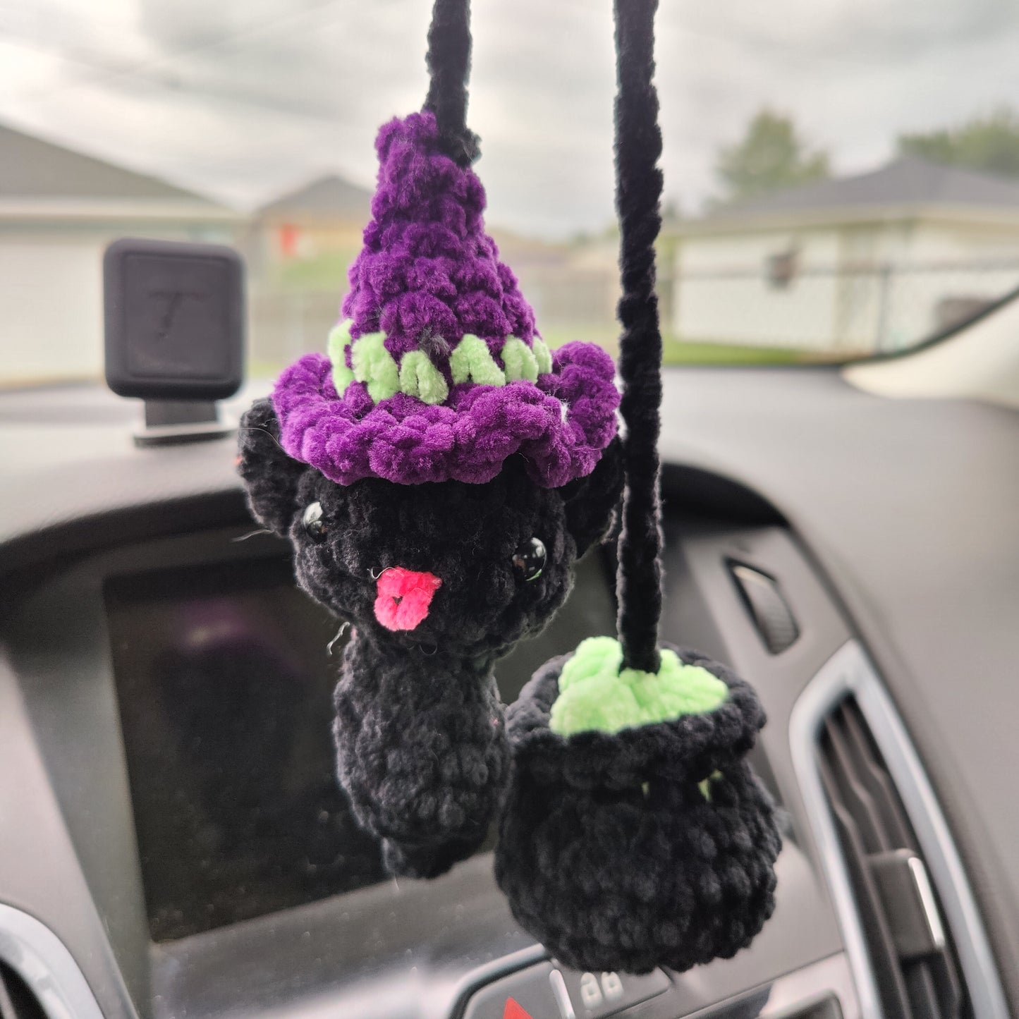 Halloween Cat and Cauldron Car Charm