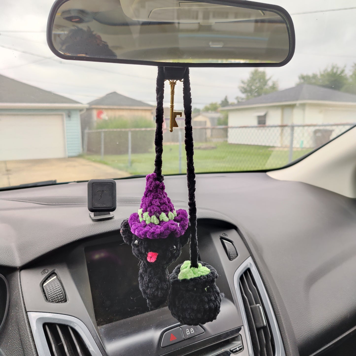 Halloween Cat and Cauldron Car Charm