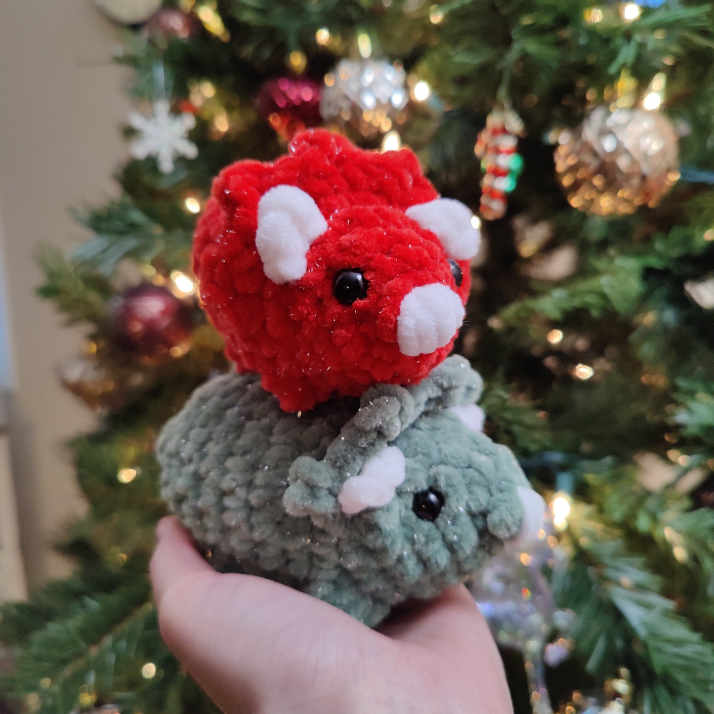 Mini Triceratops Christmas Edition Crochet Plushie