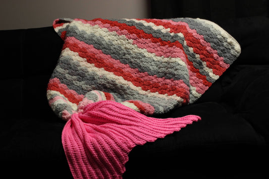 Pink and Grey Mermaid Tail Blanket